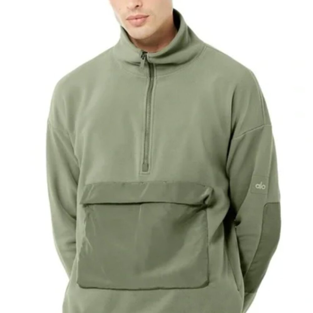 ALO Yoga Sage Green Zip Pullover size M, Mens Sizing